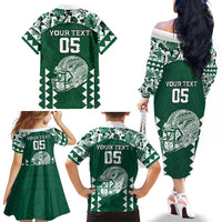 Custom Hawaii Football Family Matching Off The Shoulder Long Sleeve Dress and Hawaiian Shirt Rainbow Warriors Tropical Vibes LT05 - Polynesian Pride