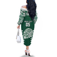 Custom Hawaii Football Family Matching Off The Shoulder Long Sleeve Dress and Hawaiian Shirt Rainbow Warriors Tropical Vibes LT05 - Polynesian Pride