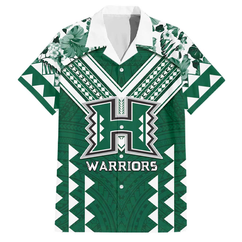 Custom Hawaii Football Family Matching Off Shoulder Short Dress and Hawaiian Shirt Rainbow Warriors Tropical Vibes LT05 Dad's Shirt - Short Sleeve Green - Polynesian Pride