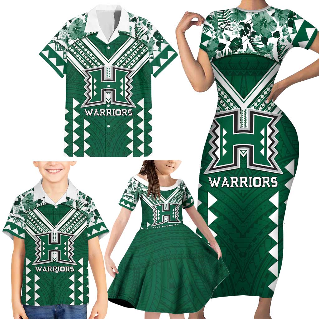 Custom Hawaii Football Family Matching Short Sleeve Bodycon Dress and Hawaiian Shirt Rainbow Warriors Tropical Vibes - Polynesian Pride