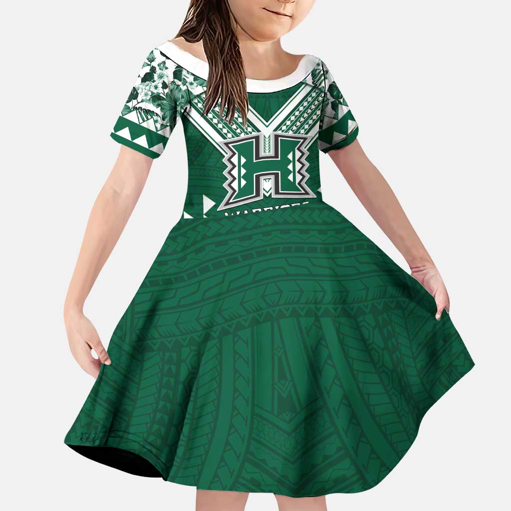 Custom Hawaii Football Family Matching Summer Maxi Dress and Hawaiian Shirt Rainbow Warriors Tropical Vibes LT05 Daughter's Dress Green - Polynesian Pride