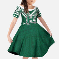 Custom Hawaii Football Family Matching Tank Maxi Dress and Hawaiian Shirt Rainbow Warriors Tropical Vibes LT05 Daughter's Dress Green - Polynesian Pride
