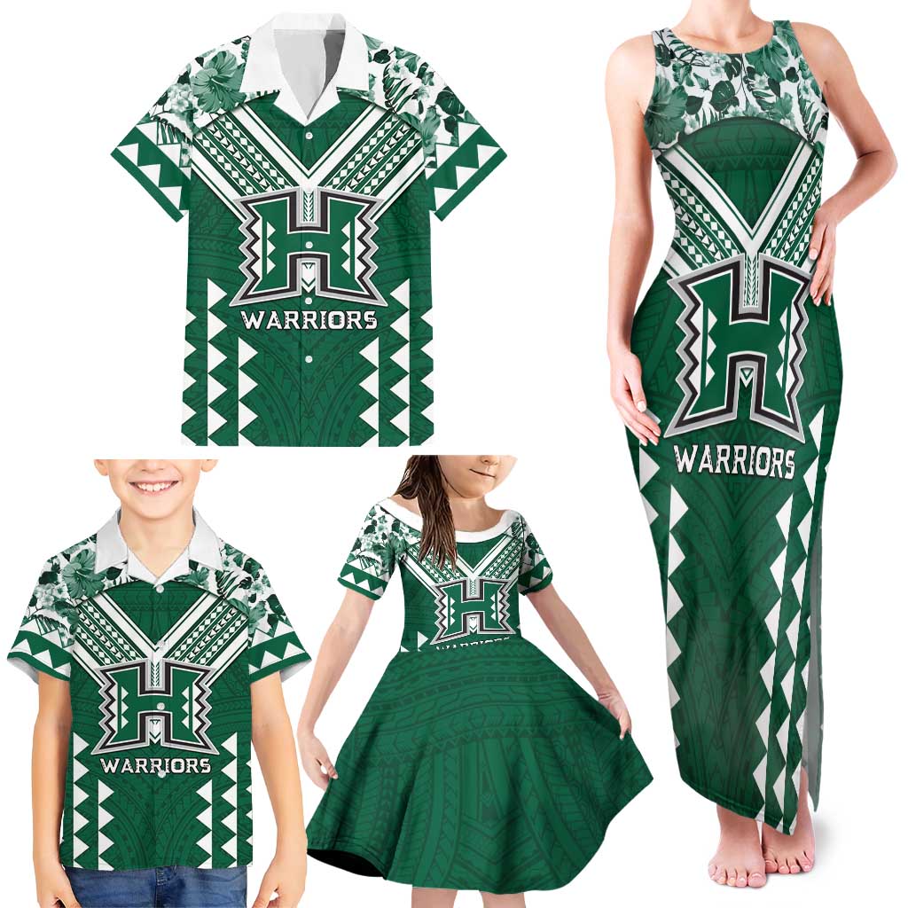 Custom Hawaii Football Family Matching Tank Maxi Dress and Hawaiian Shirt Rainbow Warriors Tropical Vibes - Polynesian Pride