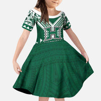 Custom Hawaii Football Kid Short Sleeve Dress Rainbow Warriors Tropical Vibes - Polynesian Pride