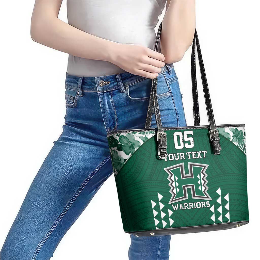 Custom Hawaii Football Leather Tote Bag Rainbow Warriors Tropical Vibes - Polynesian Pride