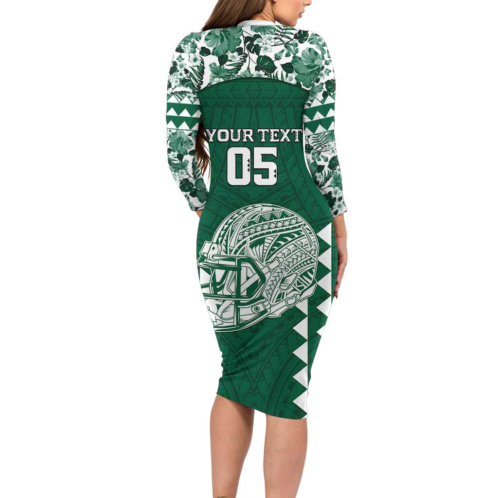 Custom Hawaii Football Long Sleeve Bodycon Dress Rainbow Warriors Tropical Vibes - Polynesian Pride