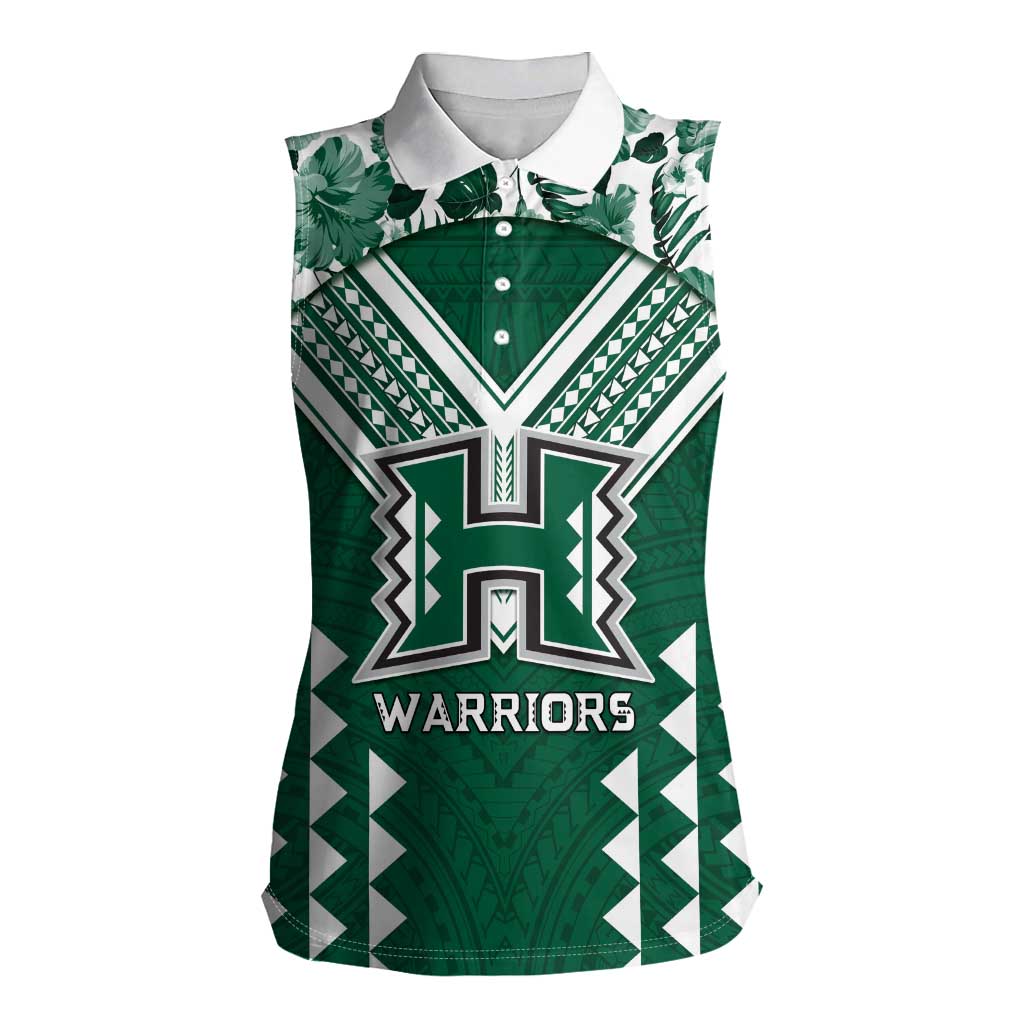 Custom Hawaii Football Women Sleeveless Polo Shirt Rainbow Warriors Tropical Vibes LT05 Female Green - Polynesian Pride