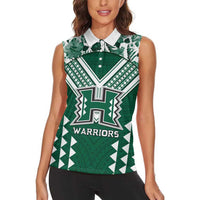 Custom Hawaii Football Women Sleeveless Polo Shirt Rainbow Warriors Tropical Vibes LT05 - Polynesian Pride
