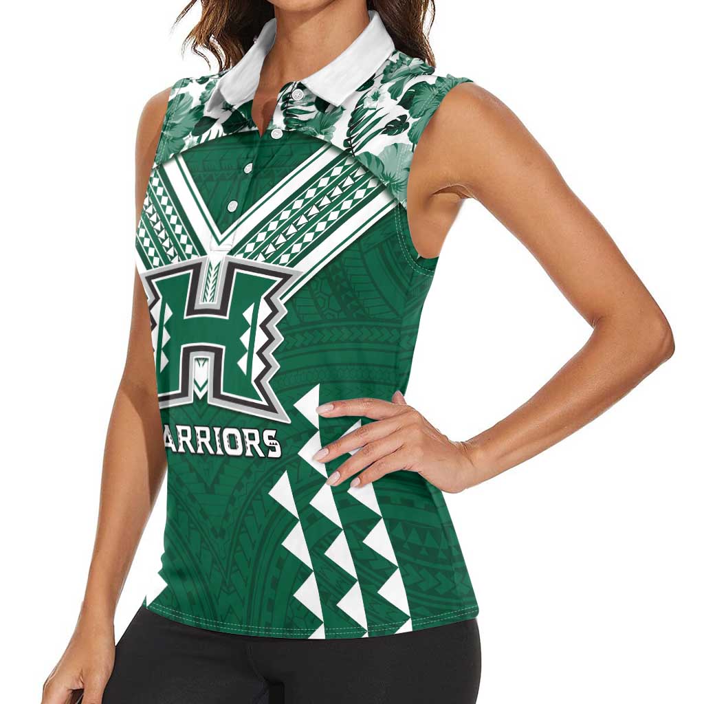 Custom Hawaii Football Women Sleeveless Polo Shirt Rainbow Warriors Tropical Vibes LT05 - Polynesian Pride