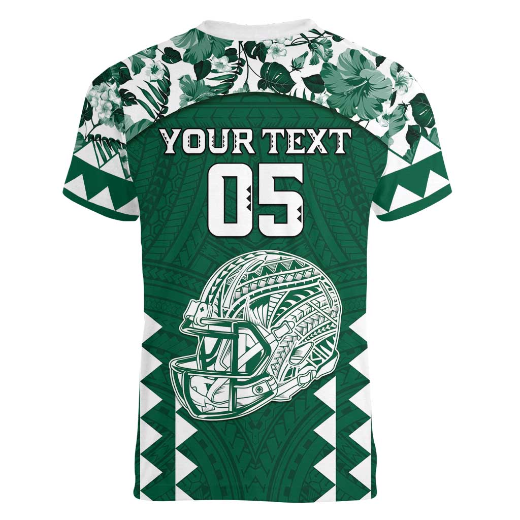 Custom Hawaii Football Women V-Neck T-Shirt Rainbow Warriors Tropical Vibes - Polynesian Pride