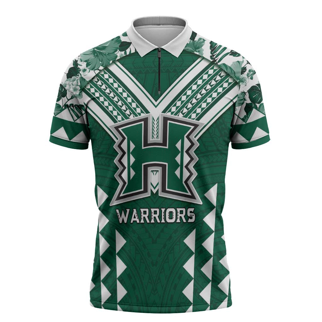 Custom Hawaii Football Zipper Polo Shirt Rainbow Warriors Tropical Vibes - Polynesian Pride