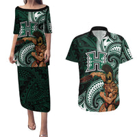 Hawaii Ikaika Warrior Football Couples Matching Puletasi and Hawaiian Shirt Polynesian Tribal Tattoo LT05 Black - Polynesian Pride