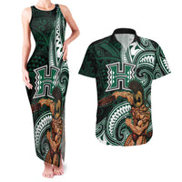 Hawaii Ikaika Warrior Football Couples Matching Tank Maxi Dress and Hawaiian Shirt Polynesian Tribal Tattoo LT05 Black - Polynesian Pride