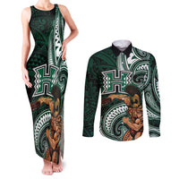 Hawaii Ikaika Warrior Football Couples Matching Tank Maxi Dress and Long Sleeve Button Shirt Polynesian Tribal Tattoo LT05 Black - Polynesian Pride