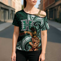 Hawaii Ikaika Warrior Football Cross Shoulder Shirt Polynesian Tribal Tattoo - Polynesian Pride