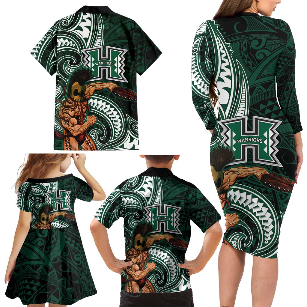 Hawaii Ikaika Warrior Football Family Matching Long Sleeve Bodycon Dress and Hawaiian Shirt Polynesian Tribal Tattoo LT05 - Polynesian Pride