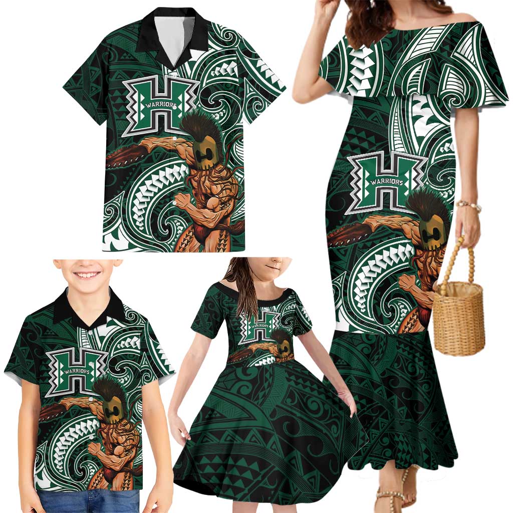 Hawaii Ikaika Warrior Football Family Matching Mermaid Dress and Hawaiian Shirt Polynesian Tribal Tattoo LT05 - Polynesian Pride