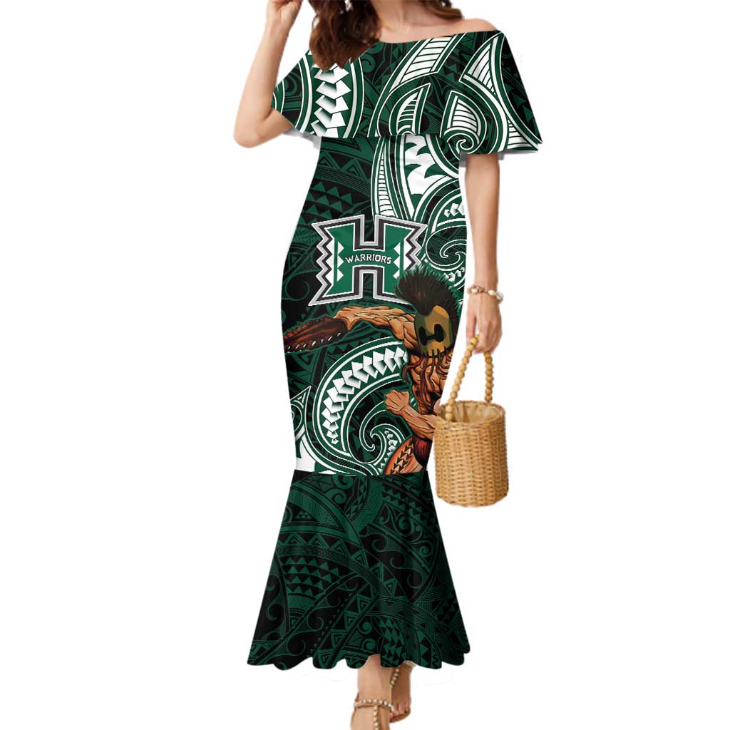 Hawaii Ikaika Warrior Football Family Matching Mermaid Dress and Hawaiian Shirt Polynesian Tribal Tattoo LT05 Mom's Dress Black - Polynesian Pride
