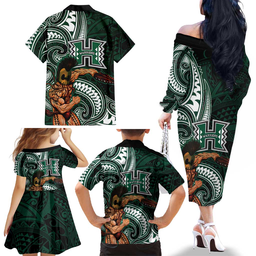 Hawaii Ikaika Warrior Football Family Matching Off The Shoulder Long Sleeve Dress and Hawaiian Shirt Polynesian Tribal Tattoo LT05 - Polynesian Pride