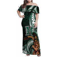 Hawaii Ikaika Warrior Football Family Matching Off Shoulder Maxi Dress and Hawaiian Shirt Polynesian Tribal Tattoo LT05 Mom's Dress Black - Polynesian Pride