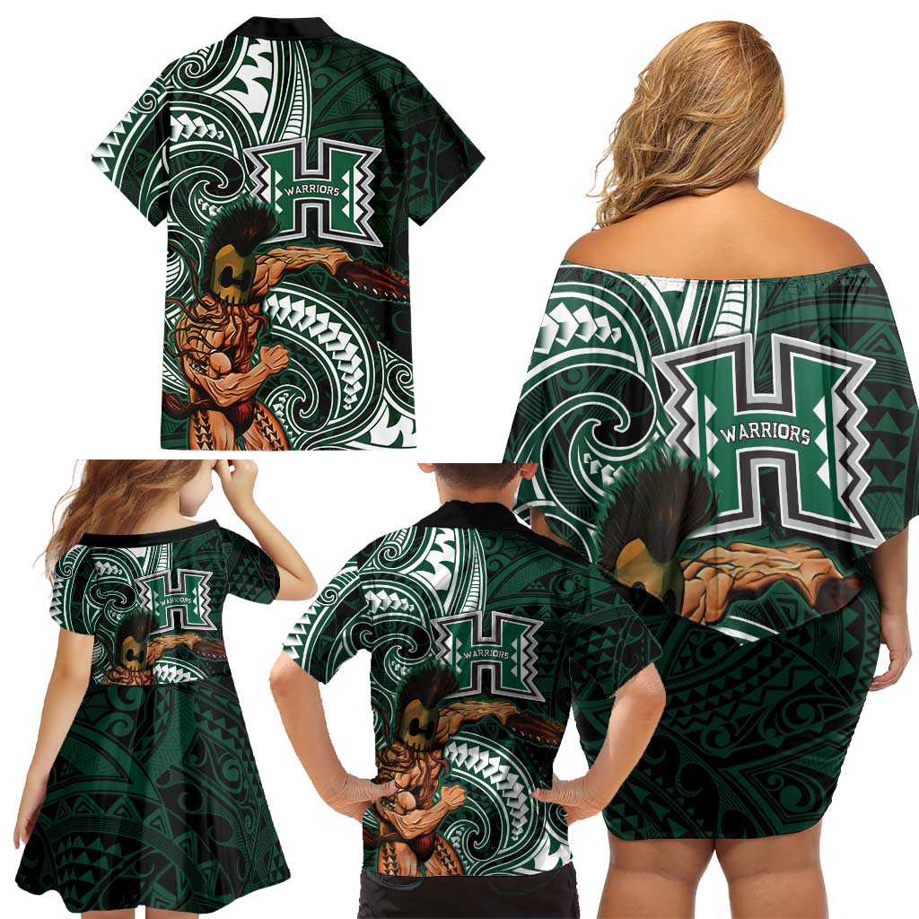 Hawaii Ikaika Warrior Football Family Matching Off Shoulder Short Dress and Hawaiian Shirt Polynesian Tribal Tattoo LT05 - Polynesian Pride