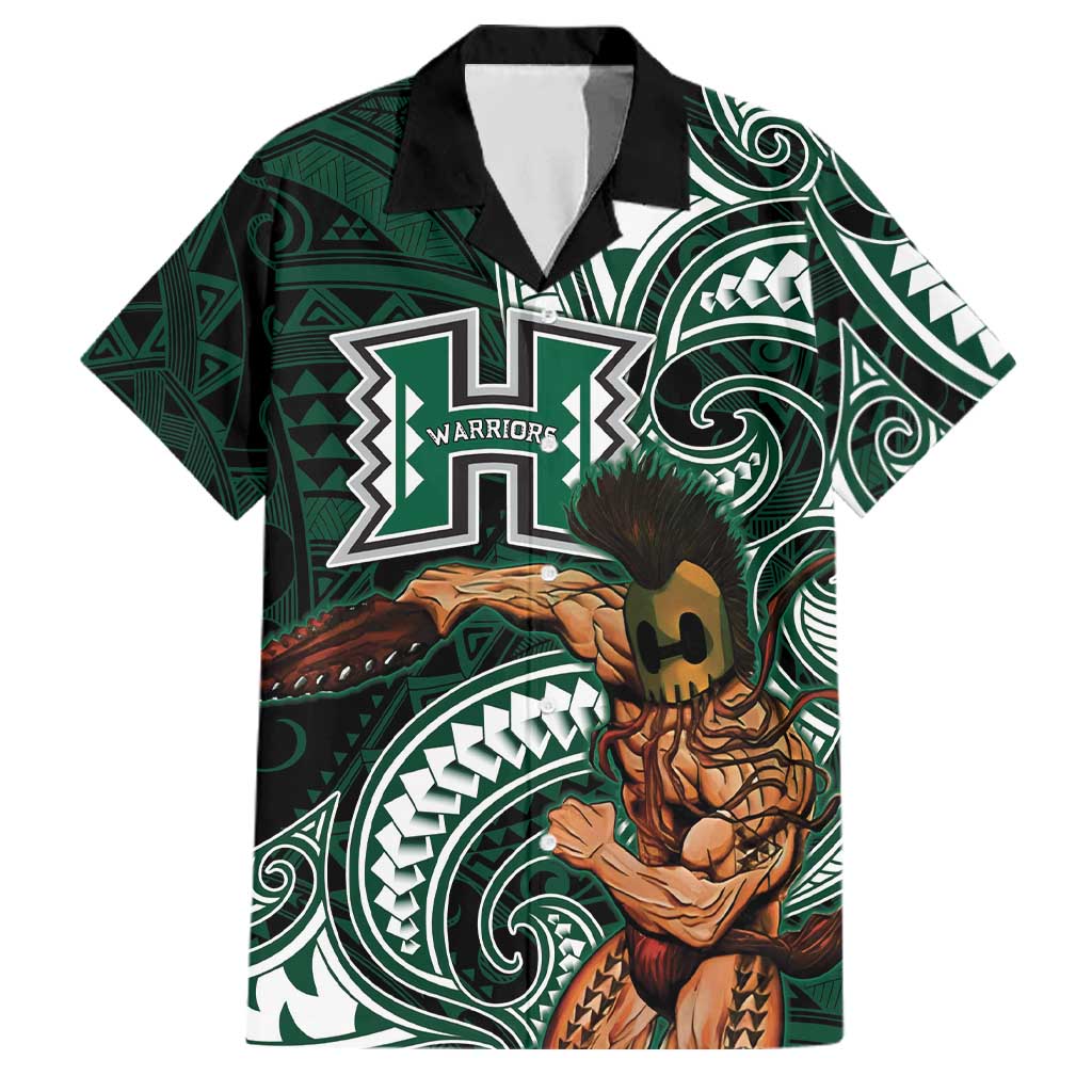 Hawaii Ikaika Warrior Football Family Matching Puletasi and Hawaiian Shirt Polynesian Tribal Tattoo LT05 Dad's Shirt - Short Sleeve Black - Polynesian Pride