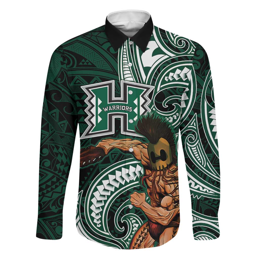 Hawaii Ikaika Warrior Football Family Matching Puletasi and Hawaiian Shirt Polynesian Tribal Tattoo LT05 Dad's Shirt - Long Sleeve Black - Polynesian Pride