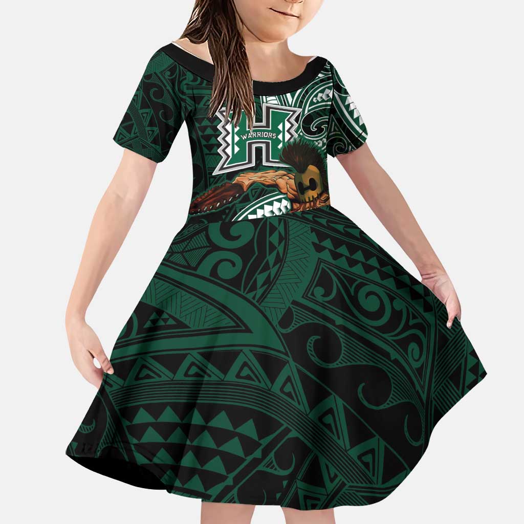 Hawaii Ikaika Warrior Football Family Matching Tank Maxi Dress and Hawaiian Shirt Polynesian Tribal Tattoo LT05 Daughter's Dress Black - Polynesian Pride