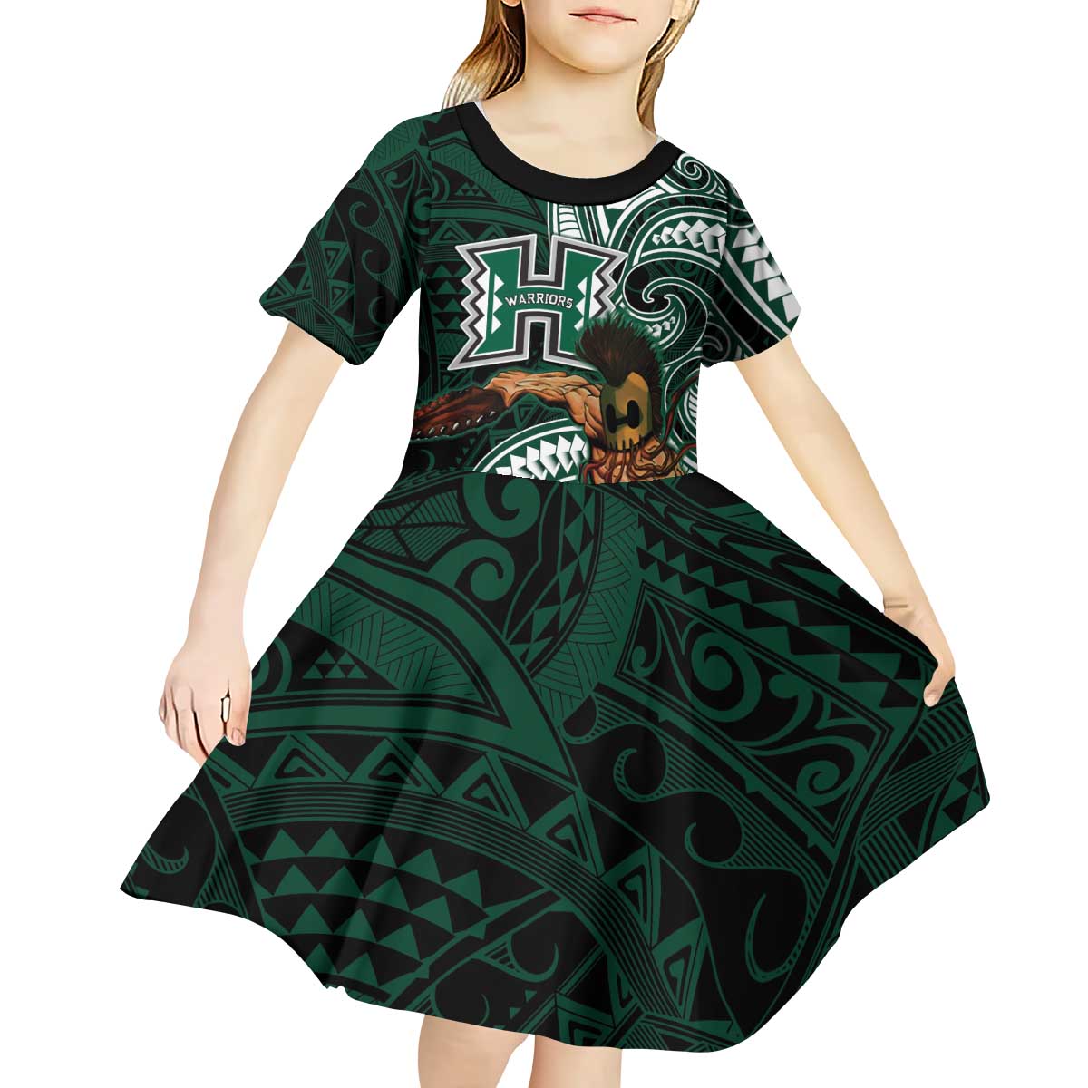 Hawaii Ikaika Warrior Football Kid Short Sleeve Dress Polynesian Tribal Tattoo LT05 - Polynesian Pride