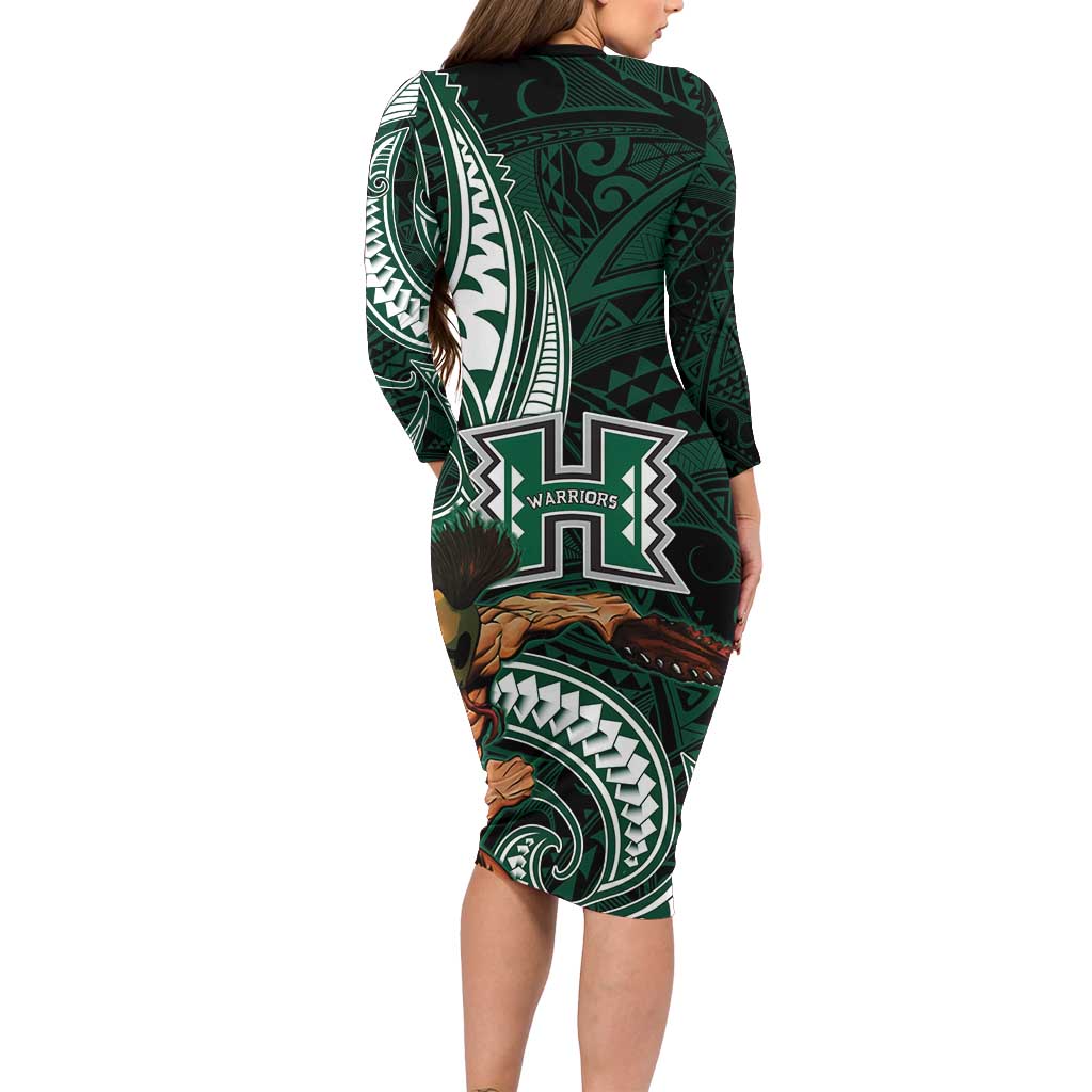 Hawaii Ikaika Warrior Football Long Sleeve Bodycon Dress Polynesian Tribal Tattoo LT05 - Polynesian Pride
