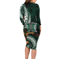 Hawaii Ikaika Warrior Football Long Sleeve Bodycon Dress Polynesian Tribal Tattoo LT05 - Polynesian Pride