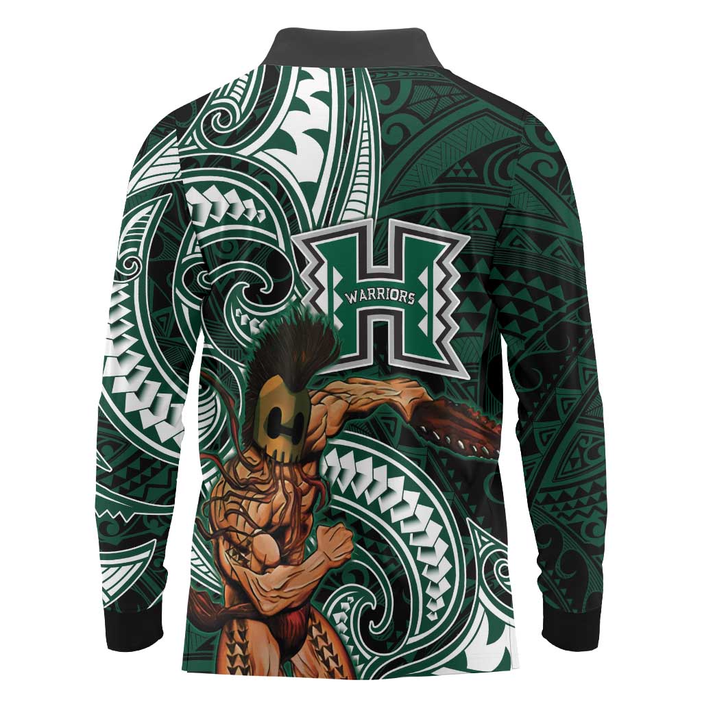 Hawaii Ikaika Warrior Football Long Sleeve Polo Shirt Polynesian Tribal Tattoo LT05 - Polynesian Pride