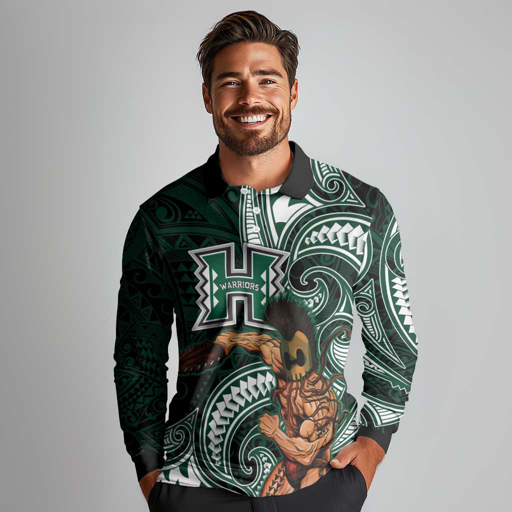 Hawaii Ikaika Warrior Football Long Sleeve Polo Shirt Polynesian Tribal Tattoo LT05 - Polynesian Pride