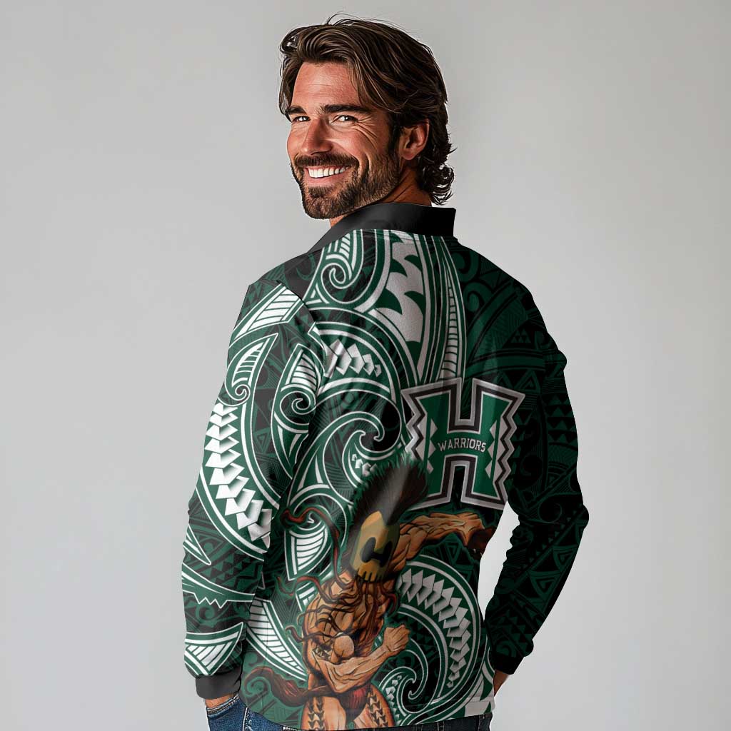 Hawaii Ikaika Warrior Football Long Sleeve Polo Shirt Polynesian Tribal Tattoo LT05 - Polynesian Pride