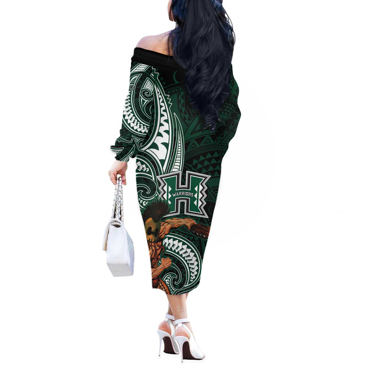 Hawaii Ikaika Warrior Football Off The Shoulder Long Sleeve Dress Polynesian Tribal Tattoo LT05 - Polynesian Pride
