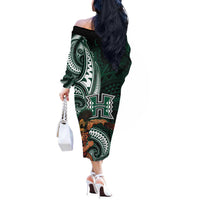 Hawaii Ikaika Warrior Football Off The Shoulder Long Sleeve Dress Polynesian Tribal Tattoo LT05 - Polynesian Pride