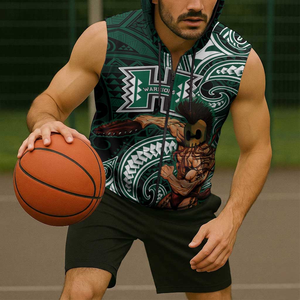 Hawaii Ikaika Warrior Football Sleeveless Zip Hoodie Polynesian Tribal Tattoo LT05 - Polynesian Pride