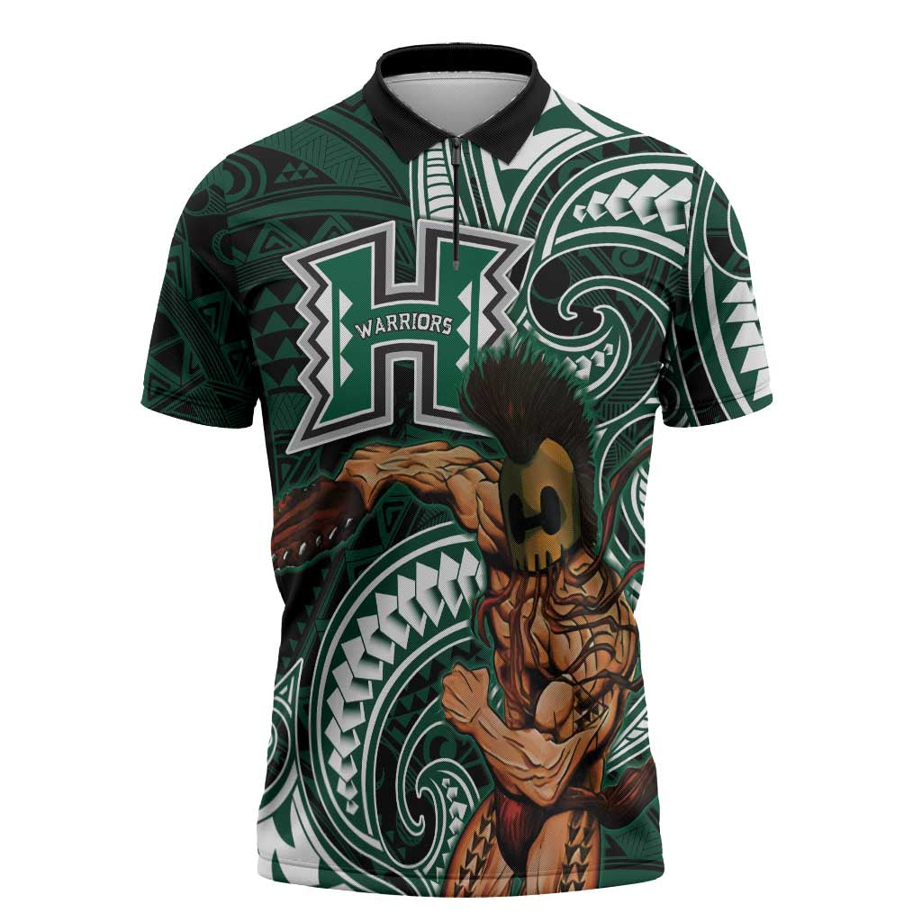 Hawaii Ikaika Warrior Football Zipper Polo Shirt Polynesian Tribal Tattoo LT05 Black - Polynesian Pride