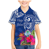 Personalised Hafa Adai Guam History and Chamorro Heritage Day Family Matching Mermaid Dress and Hawaiian Shirt Blue Latte Stone LT05 Son's Shirt Blue - Polynesian Pride