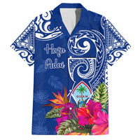 Personalised Hafa Adai Guam History and Chamorro Heritage Day Family Matching Off Shoulder Maxi Dress and Hawaiian Shirt Blue Latte Stone LT05 Dad's Shirt - Short Sleeve Blue - Polynesian Pride