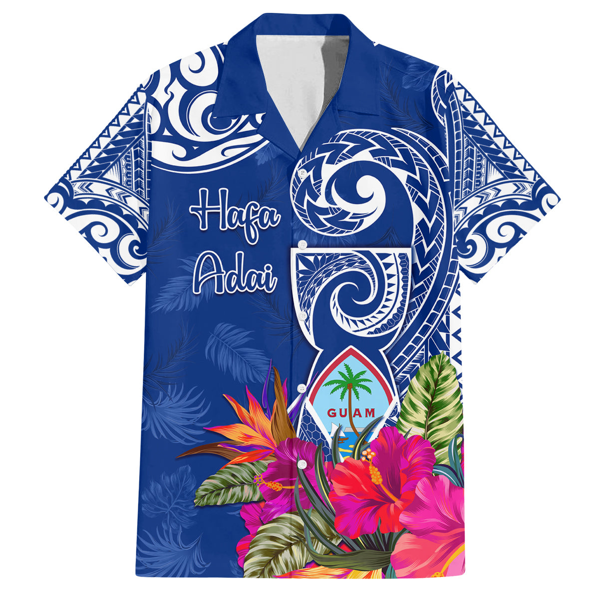 Personalised Hafa Adai Guam History and Chamorro Heritage Day Family Matching Puletasi Dress and Hawaiian Shirt Blue Latte Stone LT05 Dad's Shirt - Short Sleeve Blue - Polynesian Pride