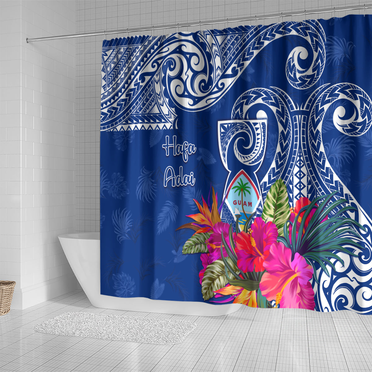 Hafa Adai Guam History and Chamorro Heritage Day Shower Curtain Blue Latte Stone LT05 - Polynesian Pride