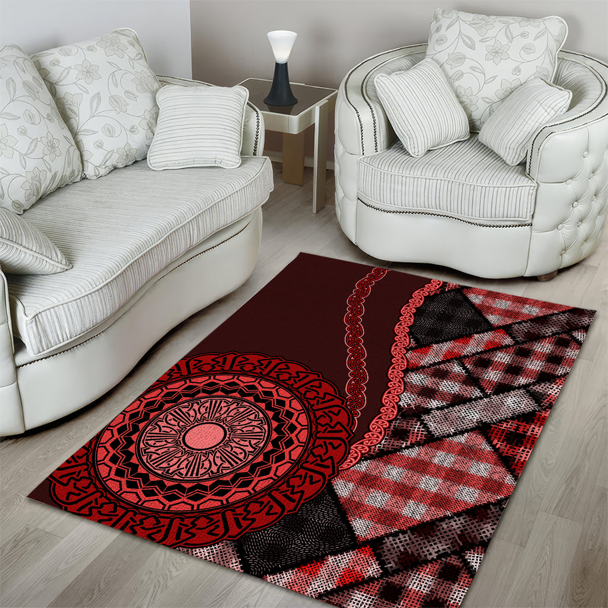 New Zealand Aotearoa Area Rug Maori Harakeke Weaving Pattern Red LT05 - Polynesian Pride