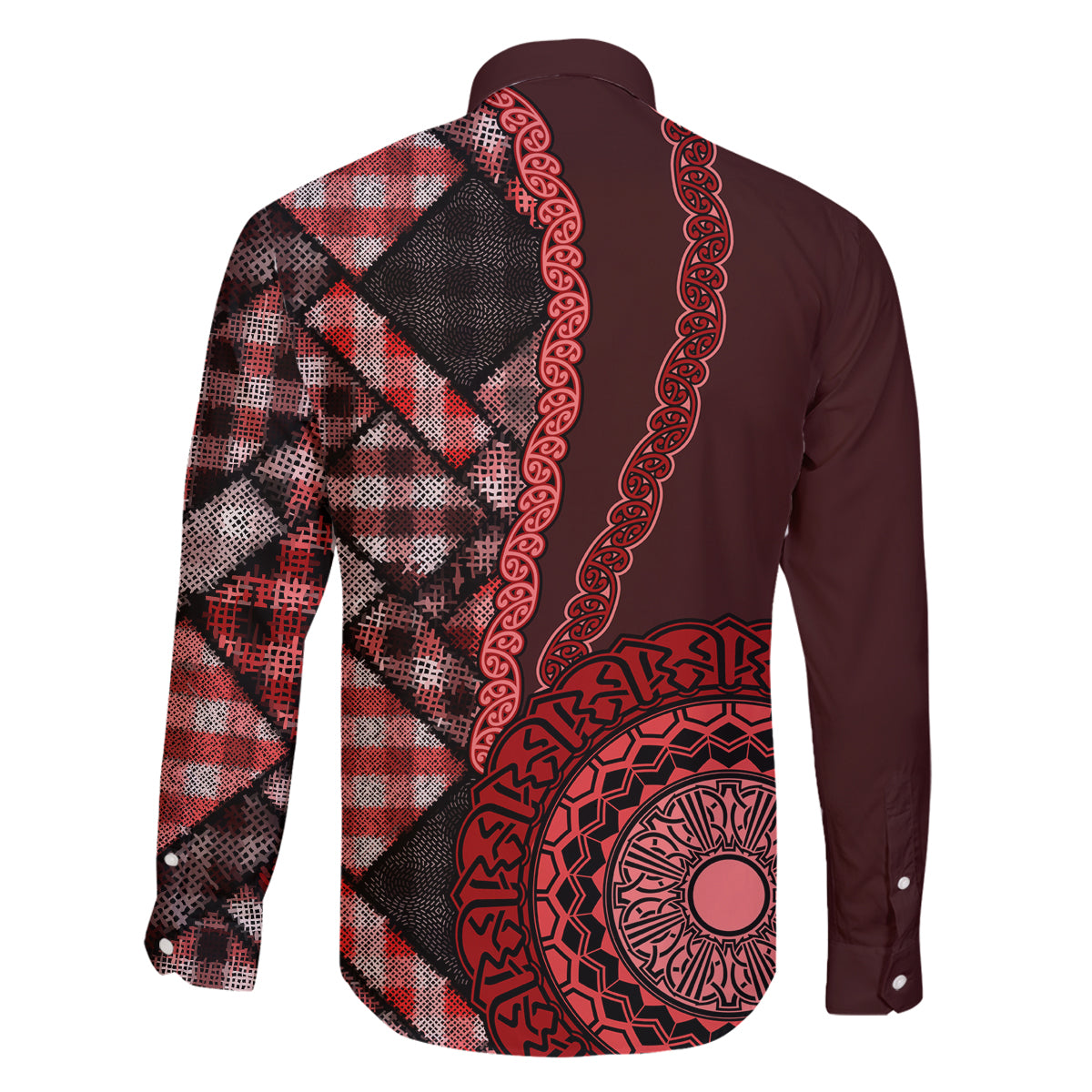 New Zealand Aotearoa Family Matching Off Shoulder Long Sleeve Dress and Hawaiian Shirt Maori Harakeke Weaving Pattern Red LT05 - Polynesian Pride