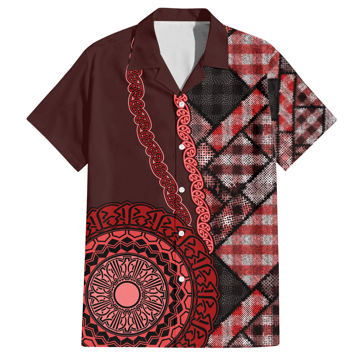 New Zealand Aotearoa Family Matching Tank Maxi Dress and Hawaiian Shirt Maori Harakeke Weaving Pattern Red LT05 Dad's Shirt - Short Sleeve Red - Polynesian Pride