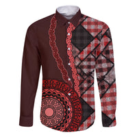 New Zealand Aotearoa Family Matching Tank Maxi Dress and Hawaiian Shirt Maori Harakeke Weaving Pattern Red LT05 Dad's Shirt - Long Sleeve Red - Polynesian Pride