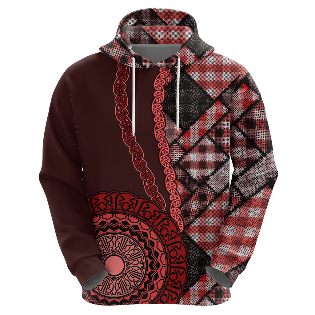 New Zealand Aotearoa Zip Hoodie Maori Harakeke Weaving Pattern Red LT05 - Polynesian Pride