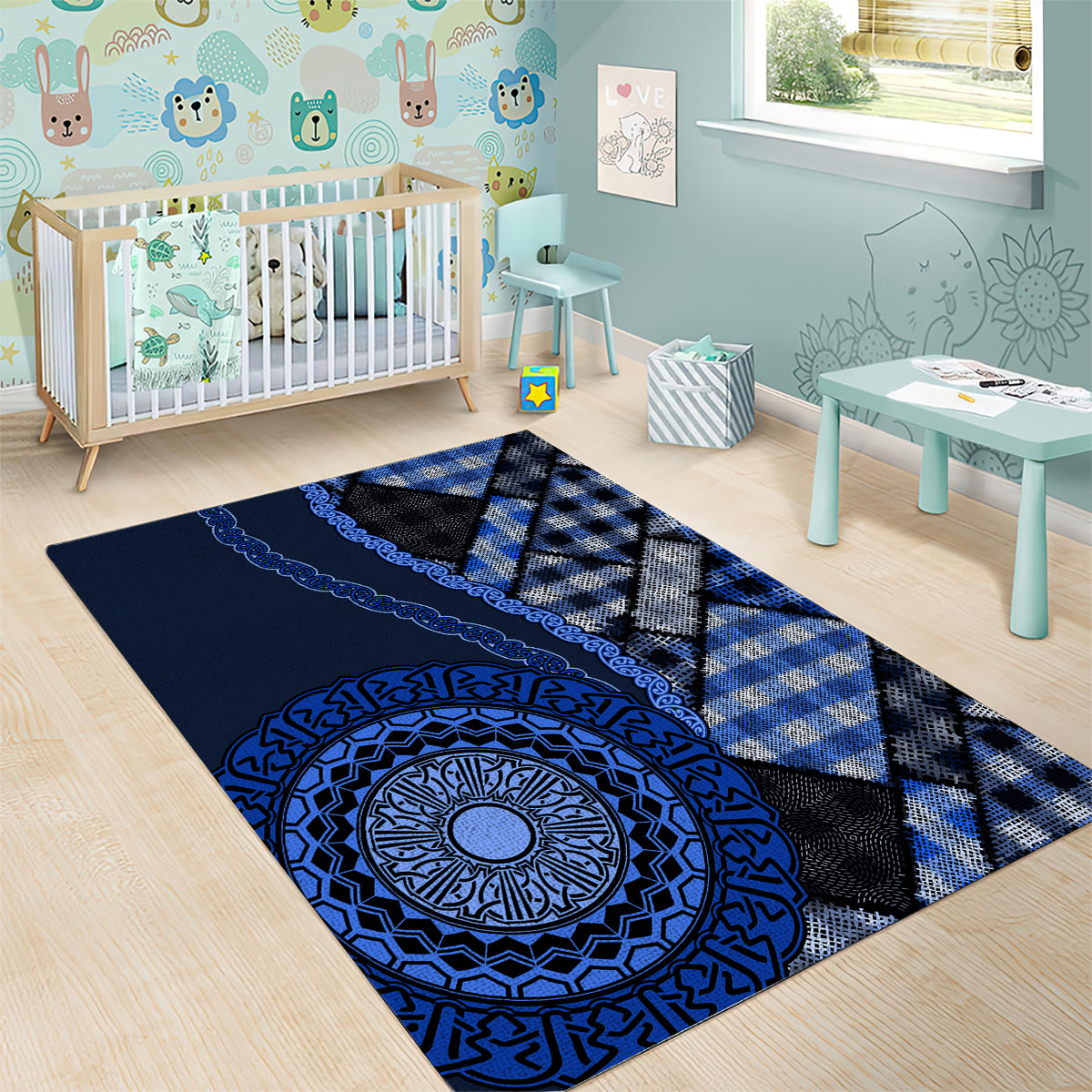 New Zealand Aotearoa Area Rug Maori Harakeke Weaving Pattern Blue LT05 - Polynesian Pride