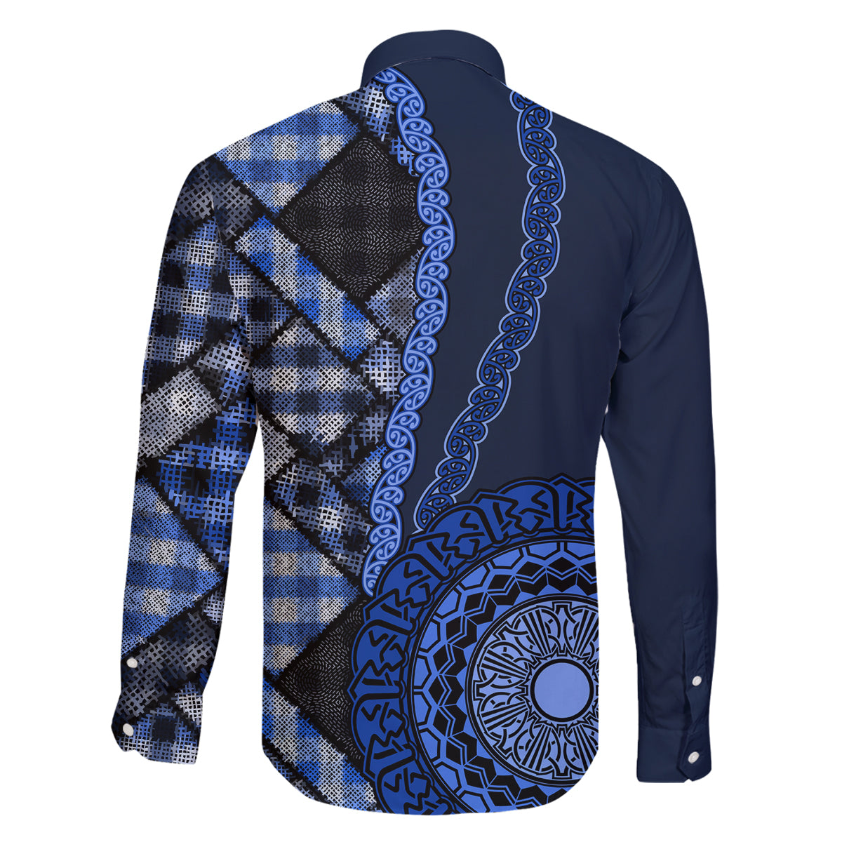 New Zealand Aotearoa Family Matching Off Shoulder Maxi Dress and Hawaiian Shirt Maori Harakeke Weaving Pattern Blue LT05 - Polynesian Pride