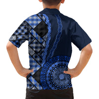 New Zealand Aotearoa Family Matching Tank Maxi Dress and Hawaiian Shirt Maori Harakeke Weaving Pattern Blue LT05 - Polynesian Pride